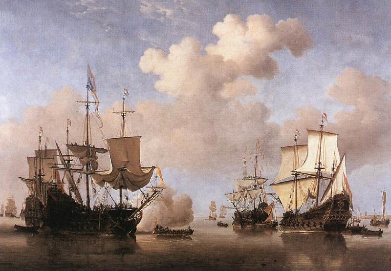 VELDE, Willem van de, the Younger Calm: Dutch Ships Coming to Anchor  wt